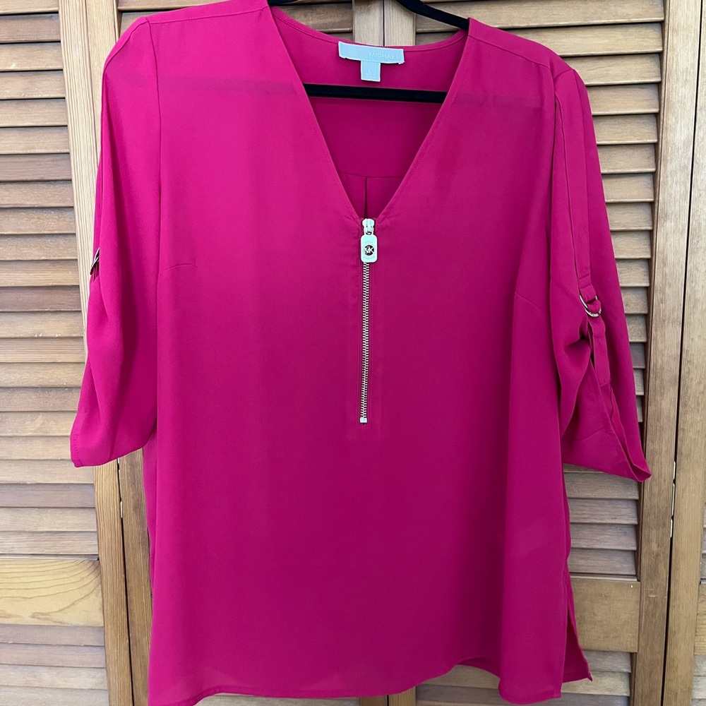 MICHAEL Michael Kors Hot Pink Zip-Front Blouse